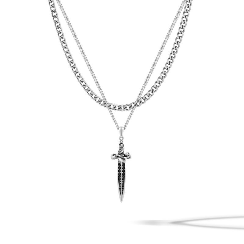 Dagger Pendant Curb Chain Necklace SIlver