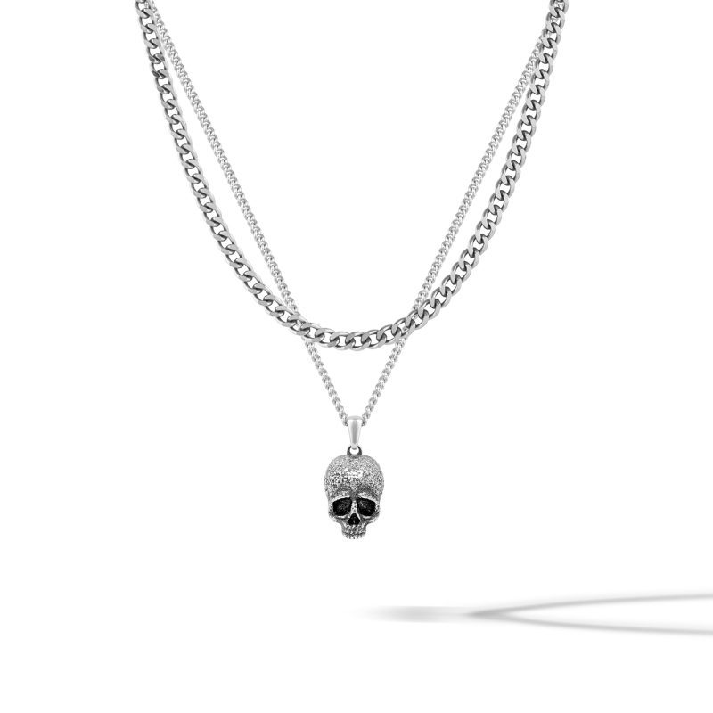 Memento Mori Pendant Curb Chain Necklace SIlver