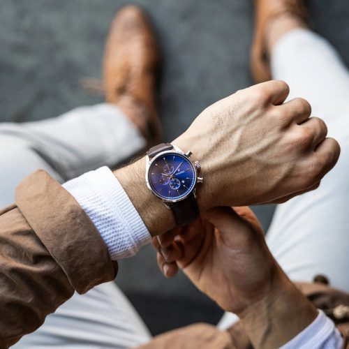 MensBlueBrownChronographSportsWatch