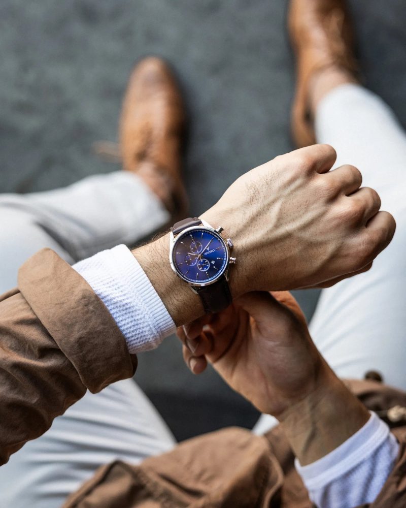 MensBlueBrownChronographSportsWatch