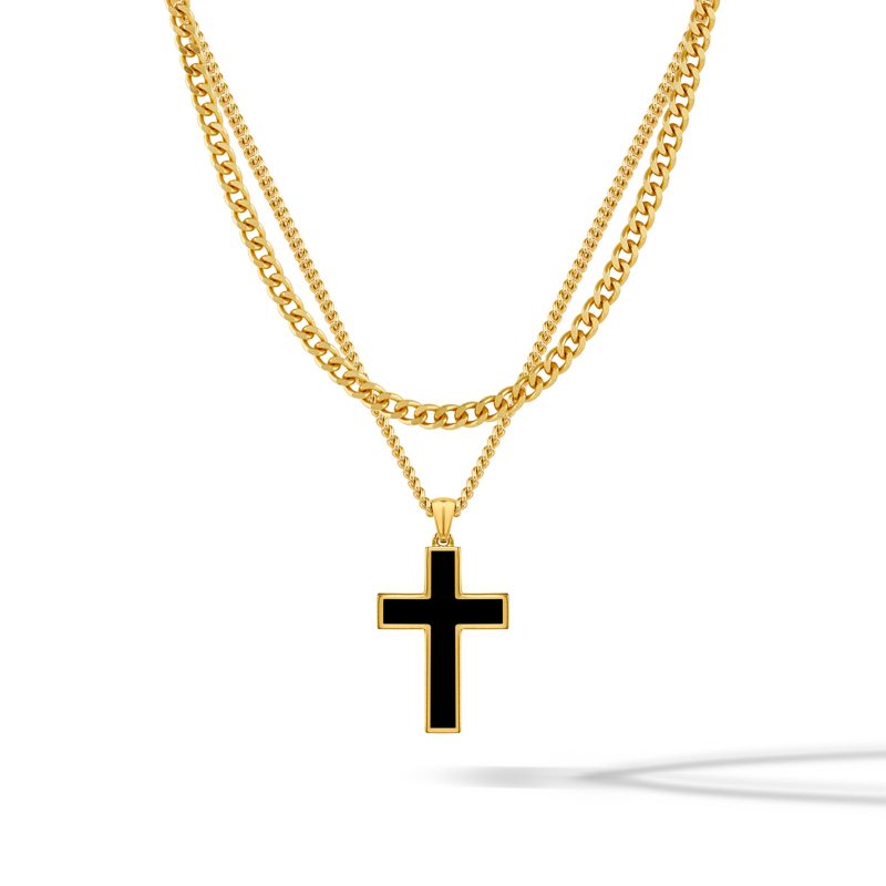 Stone Cross Pendant Curb Chain Necklace Gold e5503e9a 8a1f 44d3 be9c a1fe9170c171