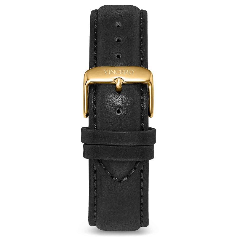 Men's Luxury Black Italian Leather Watch Band Strap Gold Clasp | Color: Gold