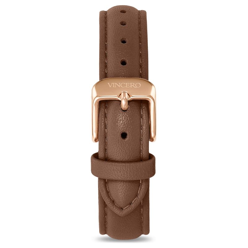 Women's Luxury Coffee Italian Leather Watch Band Strap Rose Gold Clasp