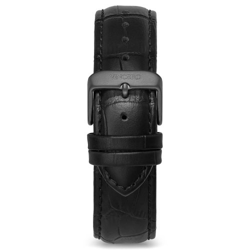 Men's Luxury Black Croc Italian Leather Watch Band Strap Silver Clasp | Color: Gunmetal