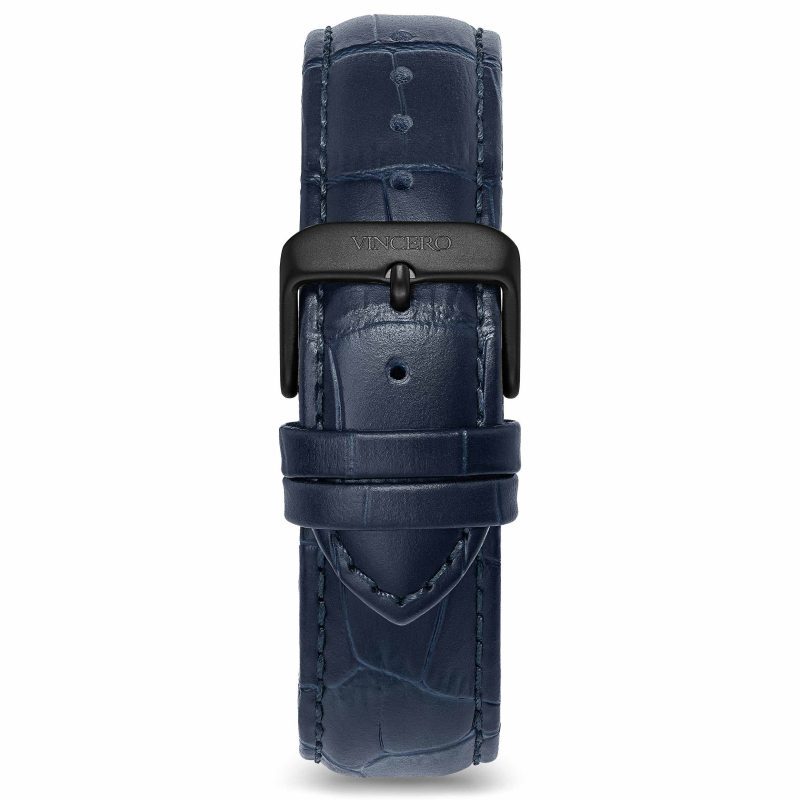 Men's Luxury Blue Italian Leather Watch Band Strap Black Clasp | Color: Matte Black