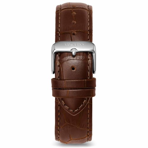 Men's Luxury Brown Croc Italian Leather Watch Band Strap Silver Clasp | Color: Silver