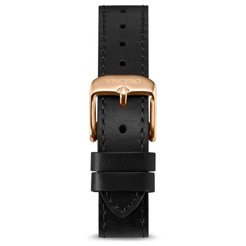 Women's Luxury Black Italian Leather Watch Band Strap Rose Gold Clasp