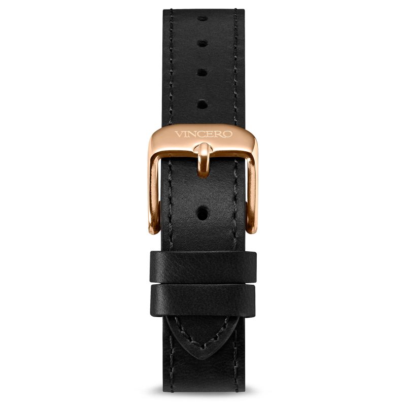 Women's Luxury Black Italian Leather Watch Band Strap Rose Gold Clasp